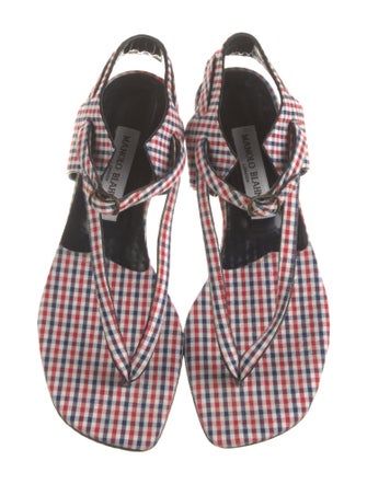 Manolo Blahnik Plaid Print T-Strap Sandals
