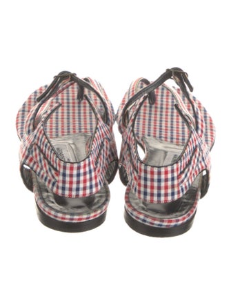 Manolo Blahnik Plaid Print T-Strap Sandals