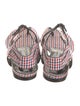 Manolo Blahnik Plaid Print T-Strap Sandals