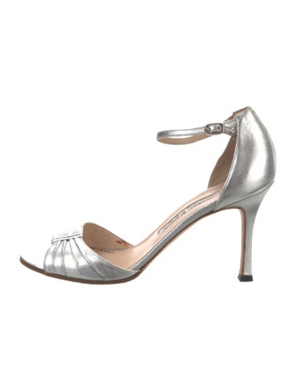 Manolo Blahnik Leather Pleated Accents Sandals