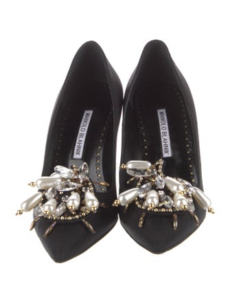 Manolo Blahnik Satin Crystal Embellishments Pumps