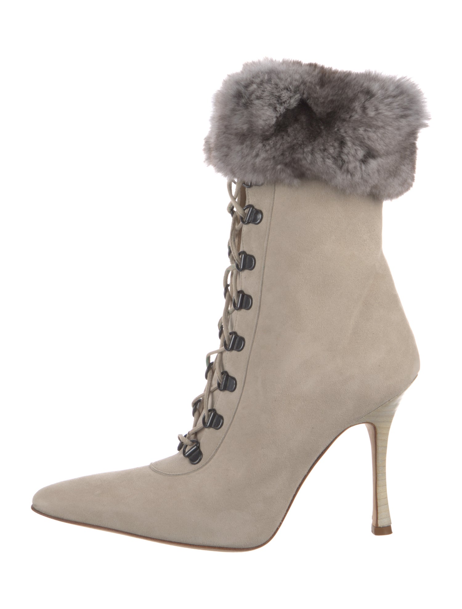 Manolo Blahnik Suede Colorblock Pattern Lace-Up Boots