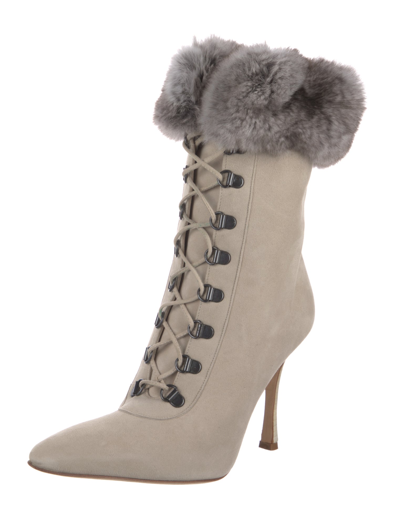 Manolo Blahnik Suede Colorblock Pattern Lace-Up Boots