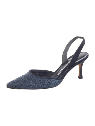 Manolo Blahnik Raffia Colorblock Pattern Slingback Pumps