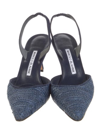 Manolo Blahnik Raffia Colorblock Pattern Slingback Pumps