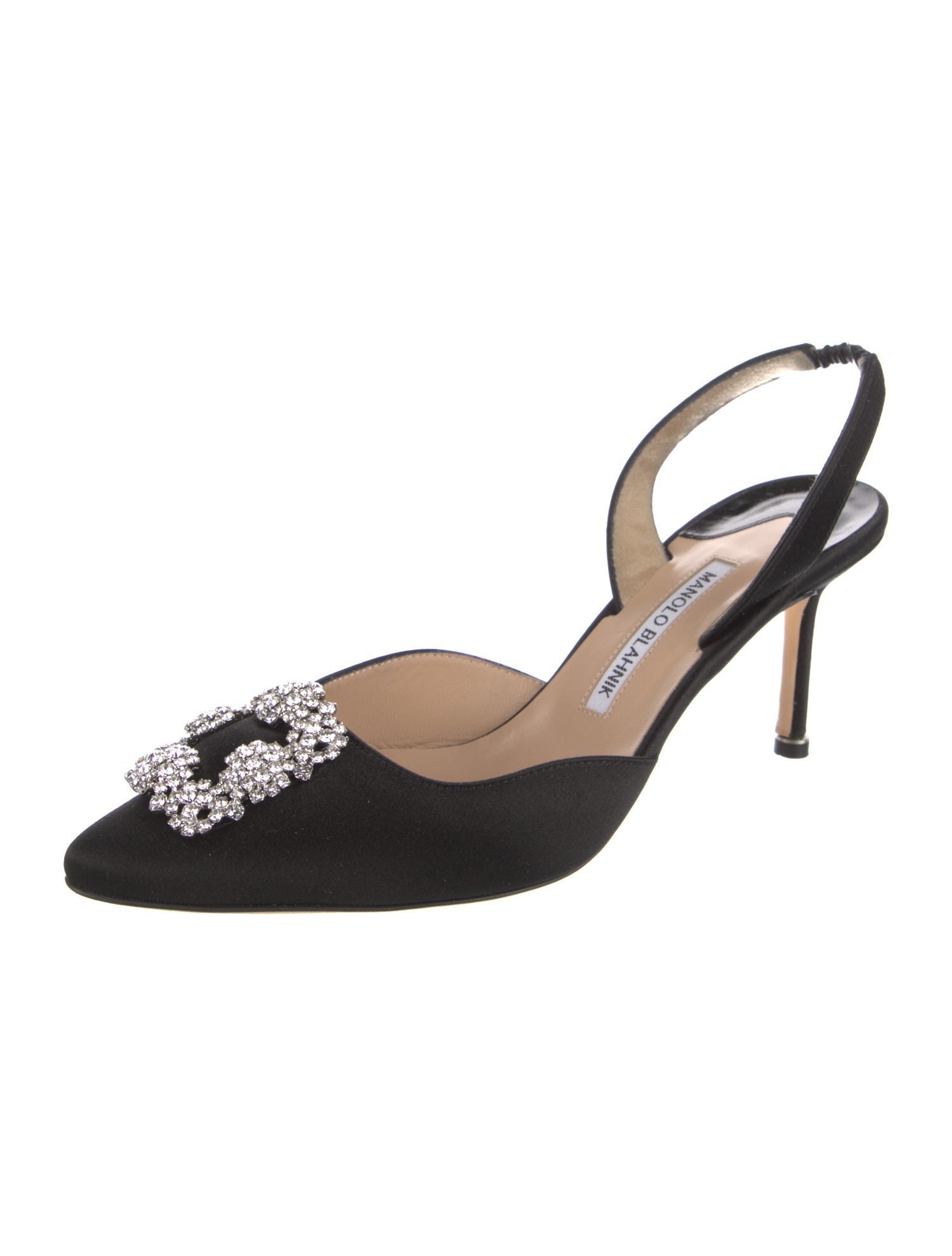 Manolo Blahnik Satin Crystal Embellishments Slingback Pumps