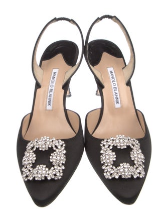 Manolo Blahnik Satin Crystal Embellishments Slingback Pumps
