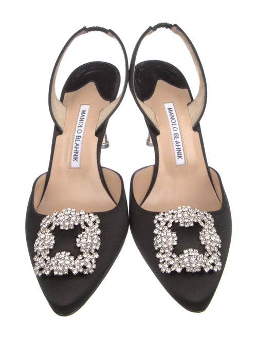 Manolo Blahnik Satin Crystal Embellishments Slingback Pumps