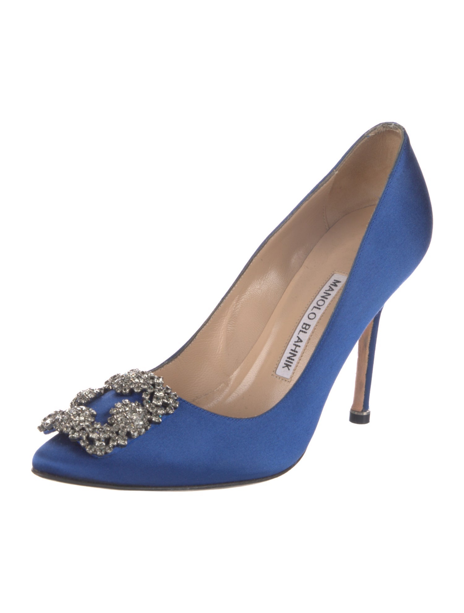 Manolo Blahnik Satin Crystal Embellishments Pumps