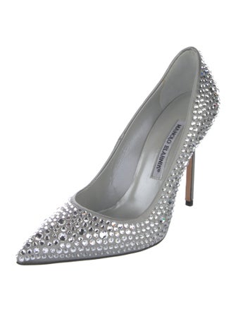 Manolo Blahnik Satin Crystal Embellishments Pumps