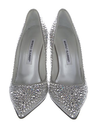 Manolo Blahnik Satin Crystal Embellishments Pumps