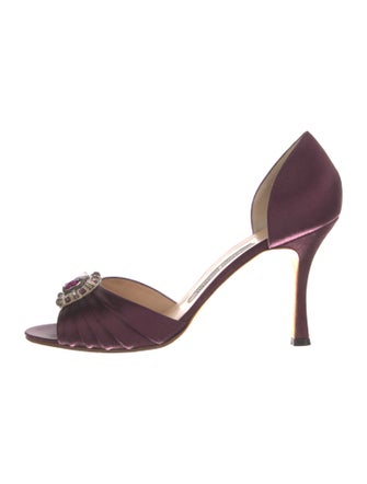 Manolo Blahnik Satin Crystal Embellishments Sandals
