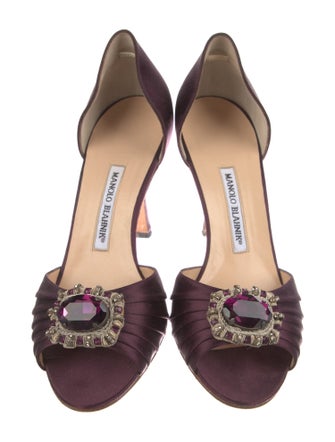 Manolo Blahnik Satin Crystal Embellishments Sandals