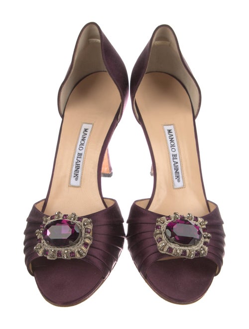 Manolo Blahnik Satin Crystal Embellishments Sandals