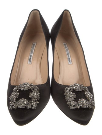 Manolo Blahnik Satin Crystal Embellishments Pumps