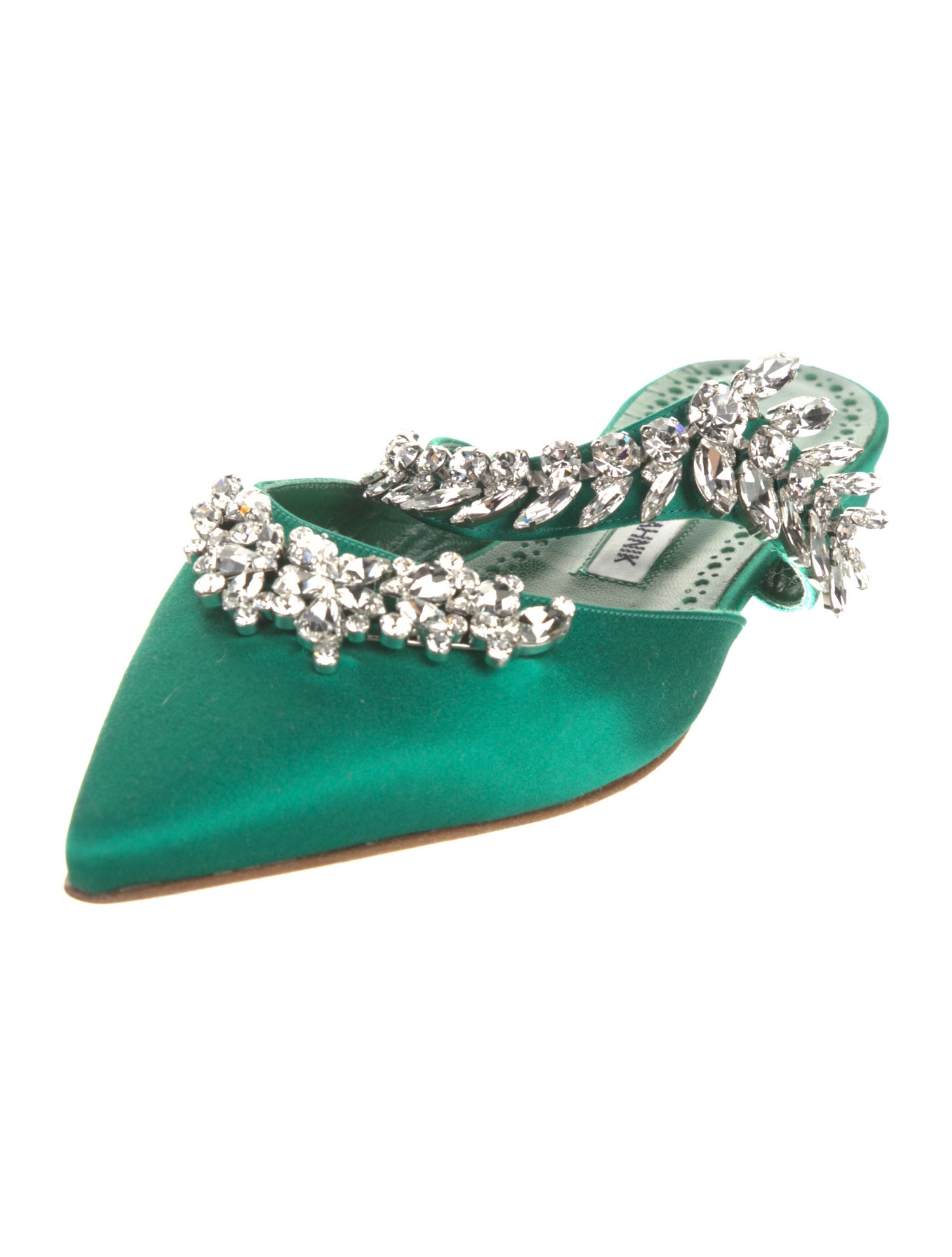 Manolo Blahnik Satin Crystal Embellishments Mules