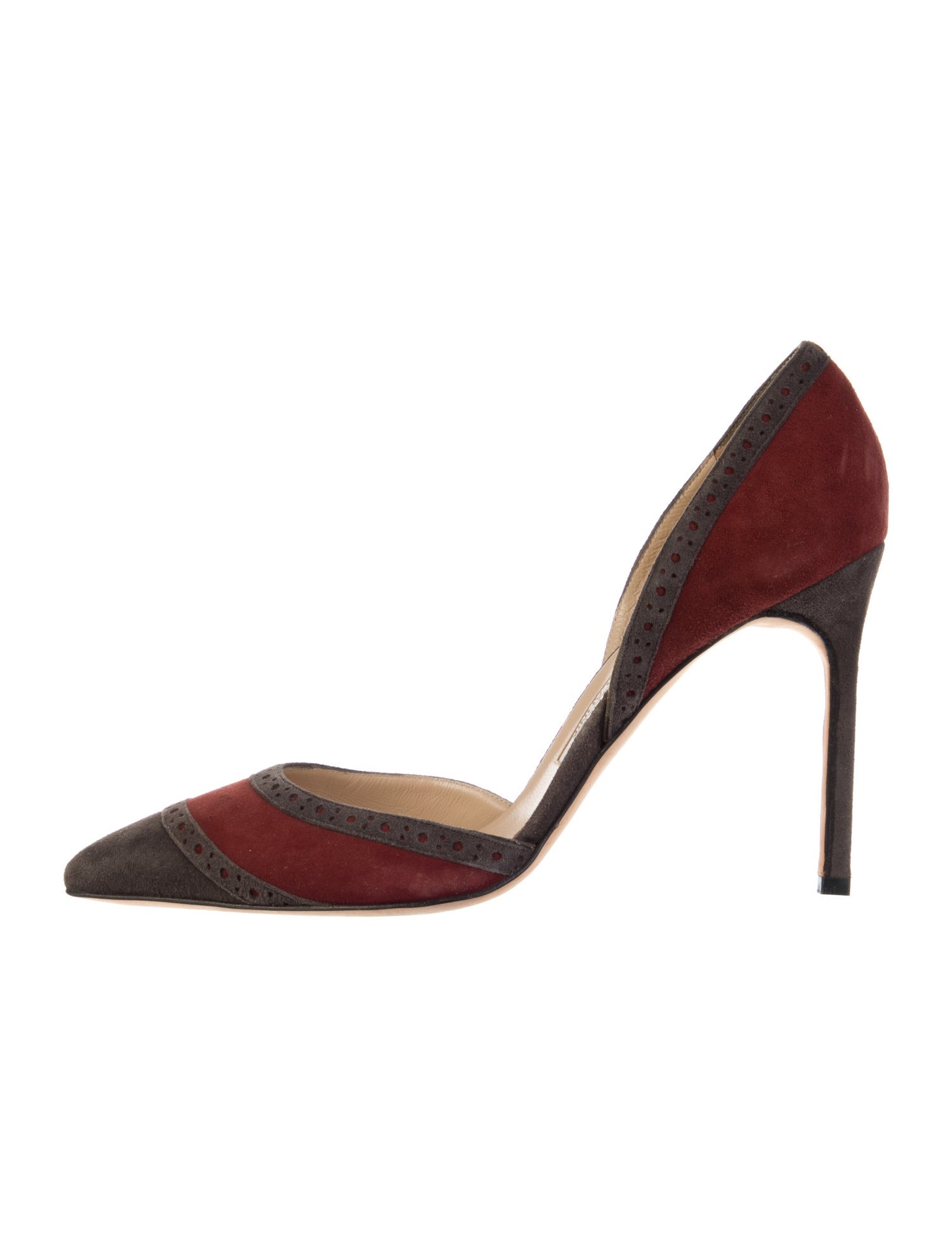 Manolo Blahnik Suede Colorblock Pattern D'Orsay Pumps