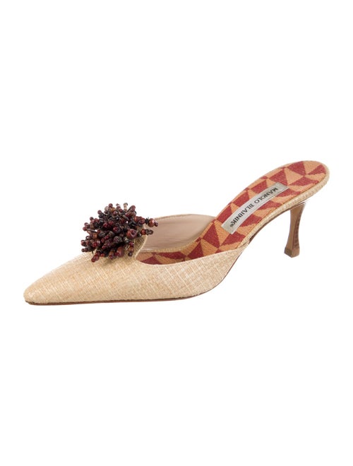 Manolo Blahnik Raffia Beaded Accents Mules