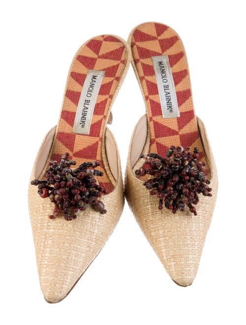 Manolo Blahnik Raffia Beaded Accents Mules