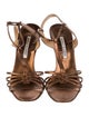 Manolo Blahnik Leather Animal Print T-Strap Sandals