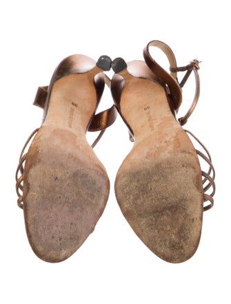 Manolo Blahnik Leather Animal Print T-Strap Sandals