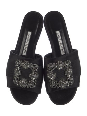 Manolo Blahnik Satin Crystal Embellishments Mules