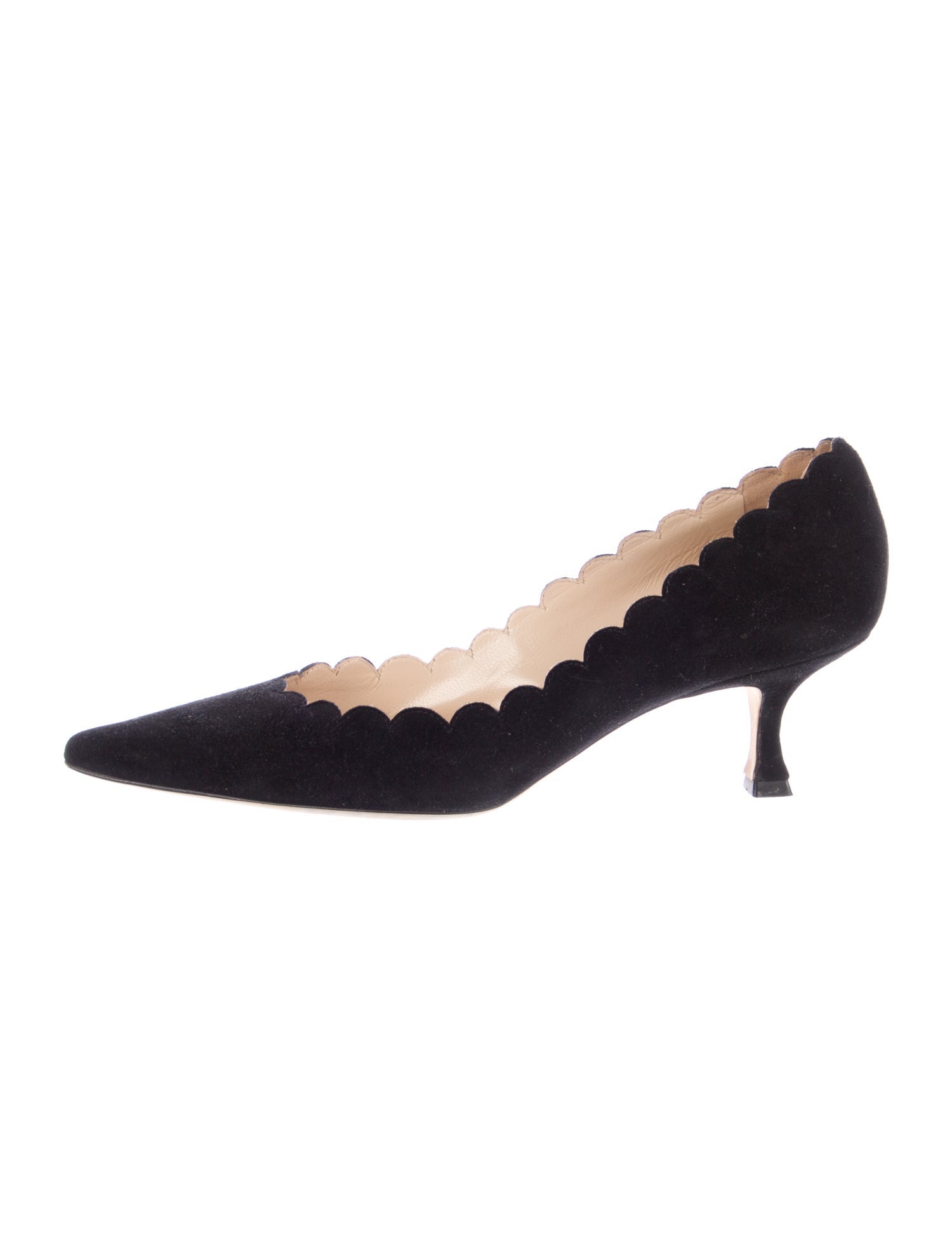 Manolo Blahnik Suede Scalloped Accent Pumps