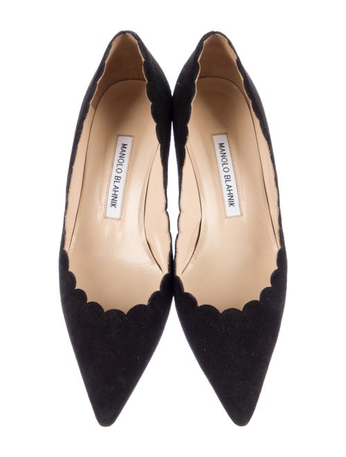 Manolo Blahnik Suede Scalloped Accent Pumps