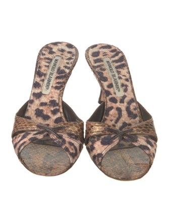 Manolo Blahnik Snakeskin Animal Print Slides