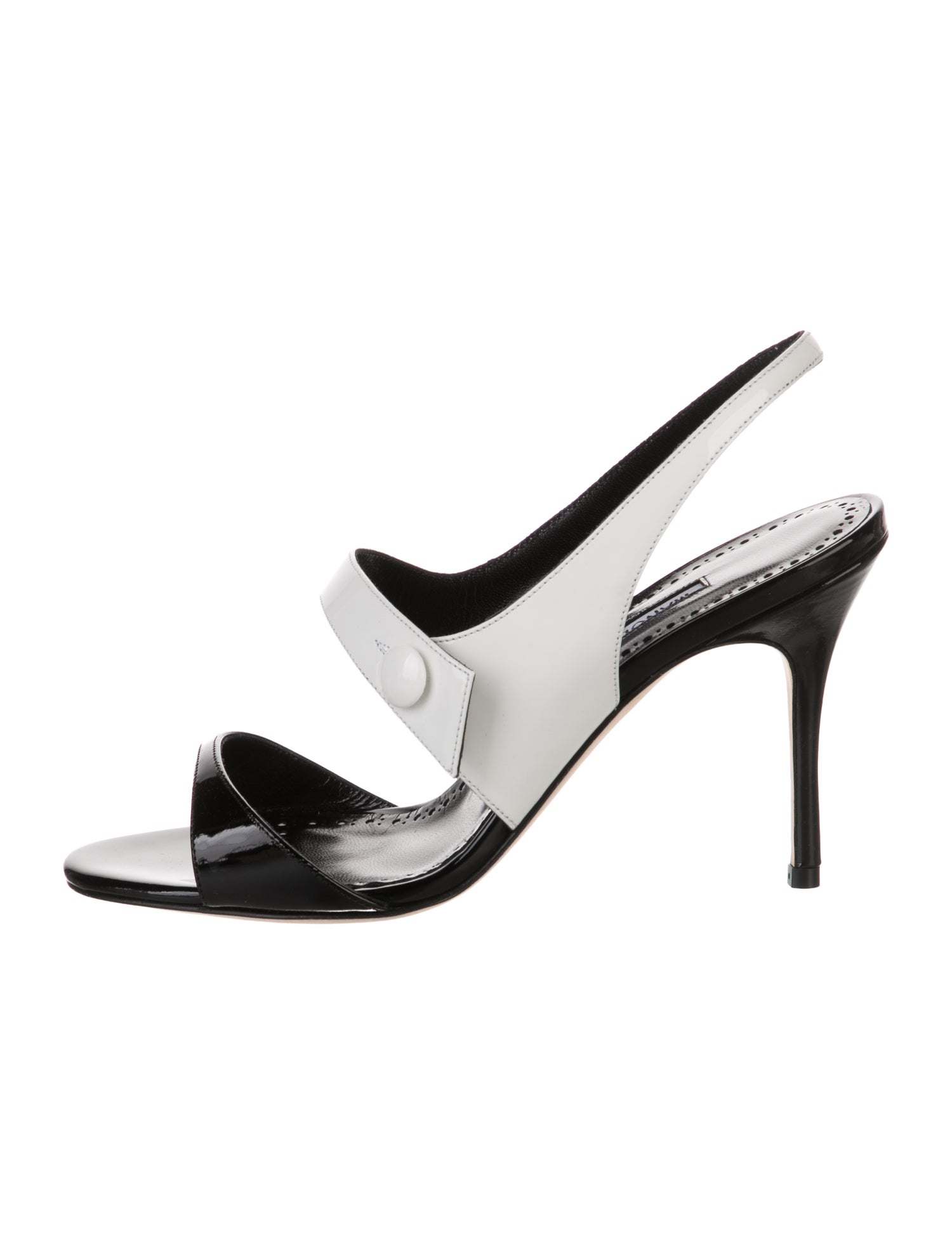 Manolo Blahnik Patent Leather Colorblock Pattern T-Strap Sandals w/ Tags