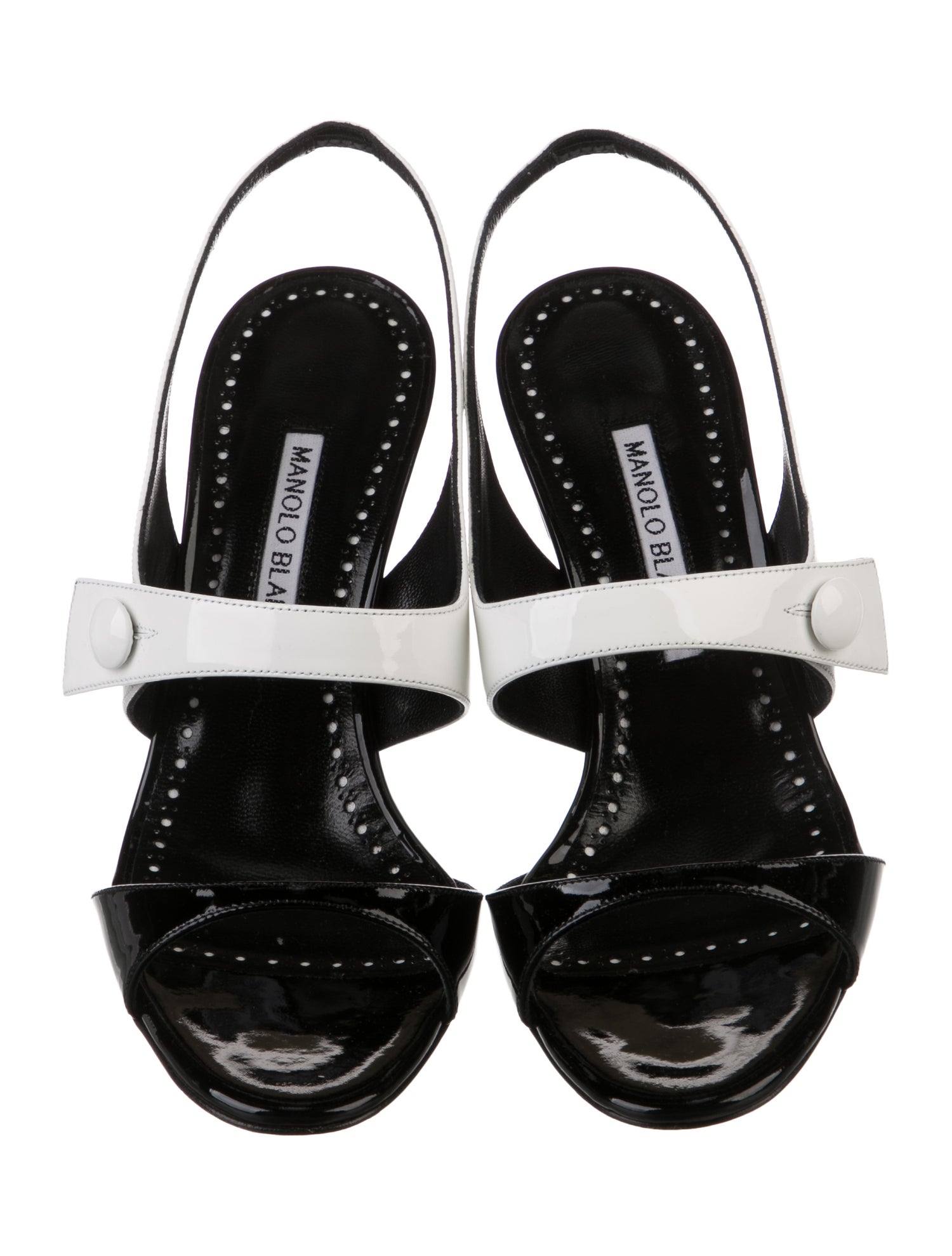 Manolo Blahnik Patent Leather Colorblock Pattern T-Strap Sandals w/ Tags