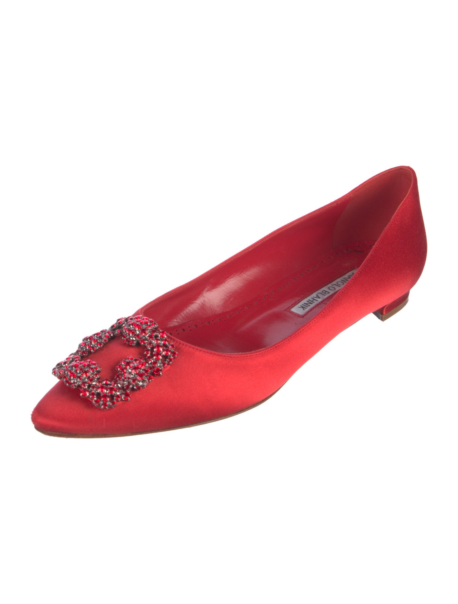 Manolo Blahnik Satin Crystal Embellishments Ballet Flats