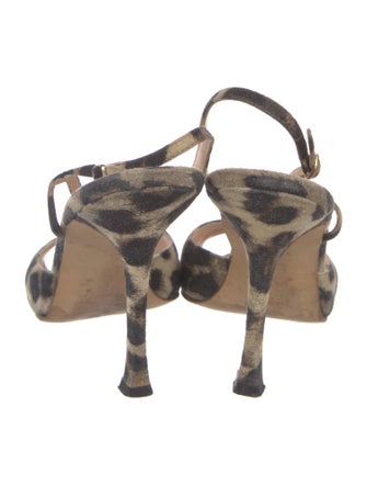 Manolo Blahnik Suede Animal Print Slingback Sandals