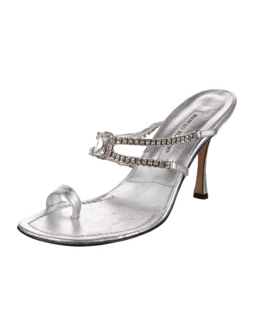 Manolo Blahnik Leather Crystal Embellishments Slides