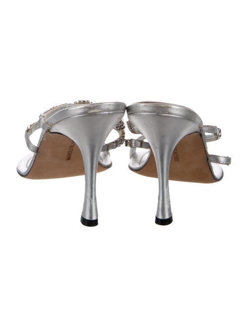 Manolo Blahnik Leather Crystal Embellishments Slides