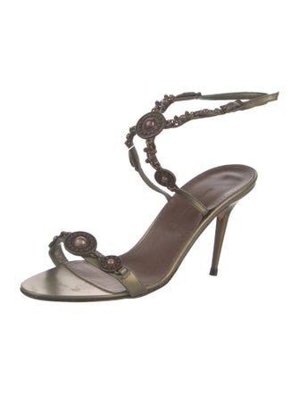 Manolo Blahnik Leather Beaded Accents Sandals