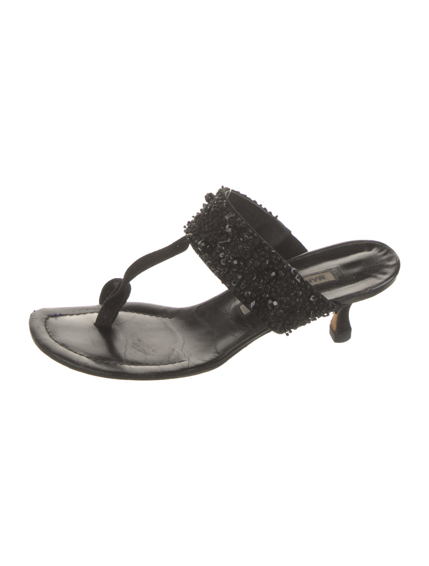 Manolo Blahnik Suede Sequin Embellishments T-Strap Sandals