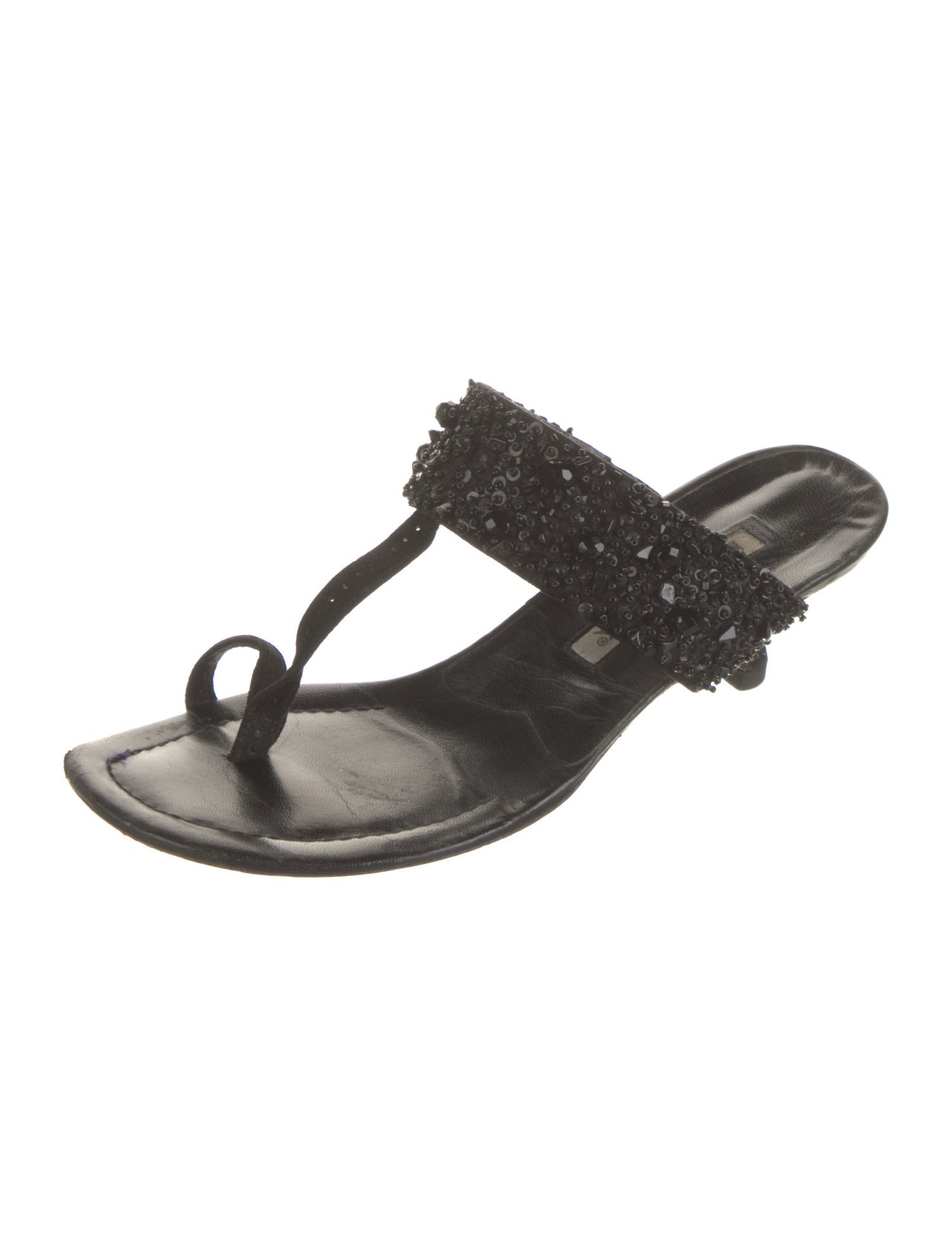 Manolo Blahnik Suede Sequin Embellishments T-Strap Sandals