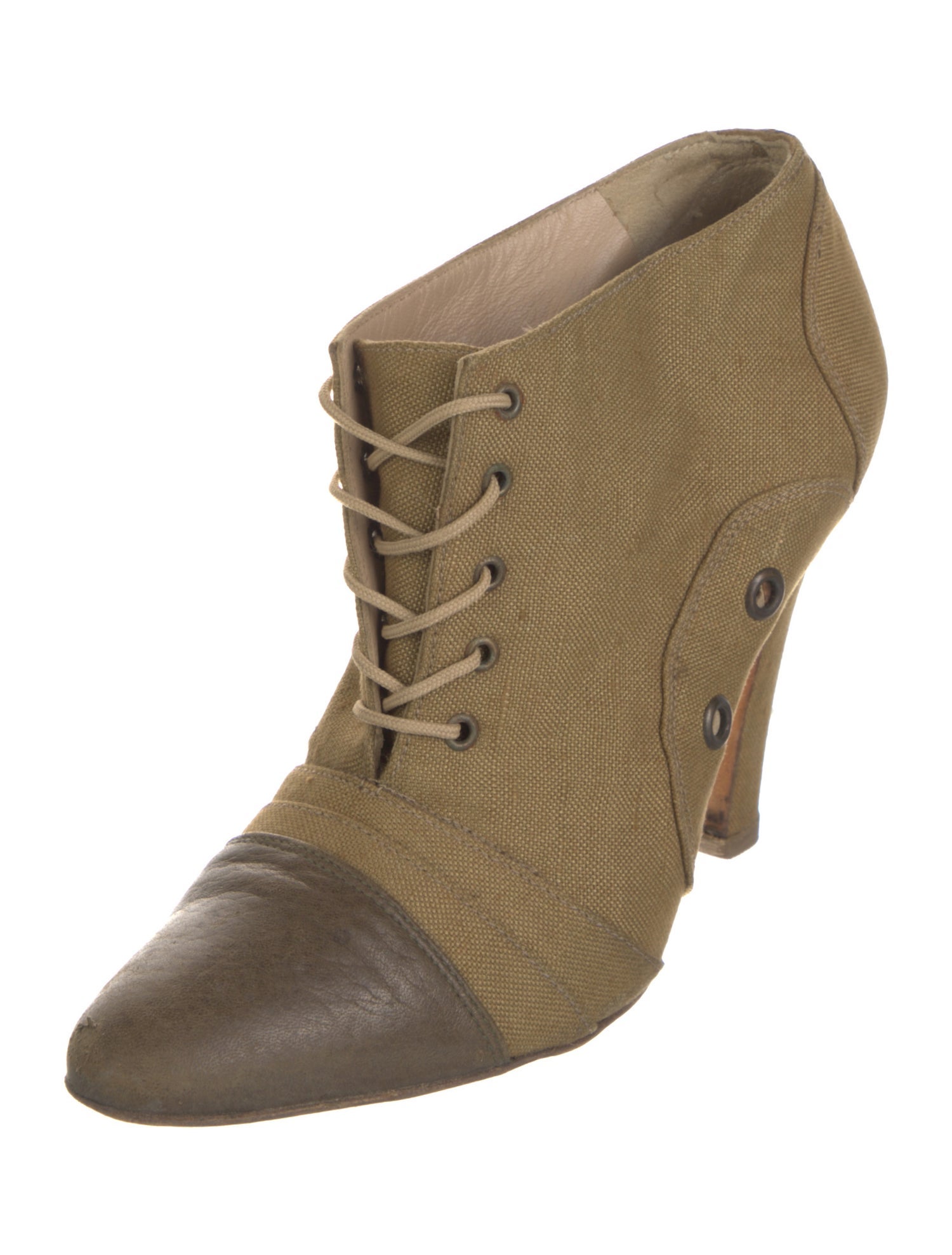 Manolo Blahnik Canvas Leather Trim Embellishment Lace-Up Boots