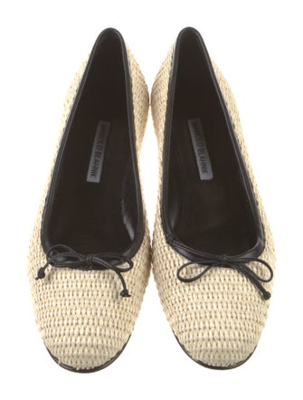 Manolo Blahnik Straw Colorblock Pattern Ballet Flats