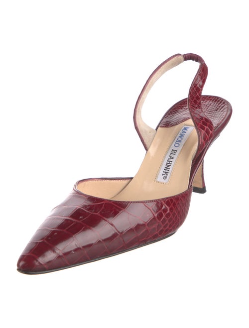 Manolo Blahnik GG Embossed Alligator Slingback Pumps