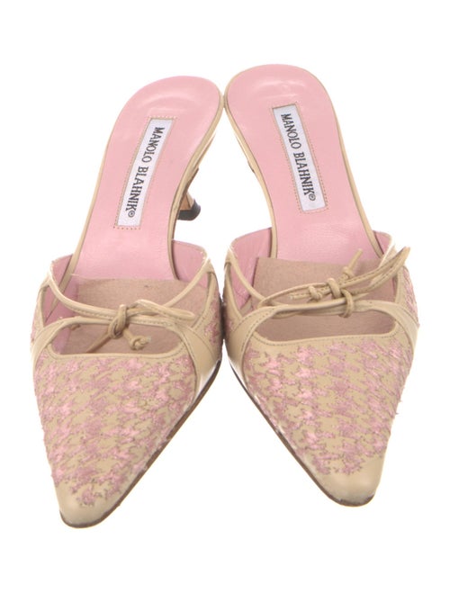 Manolo Blahnik Leather Houndstooth Print Mules