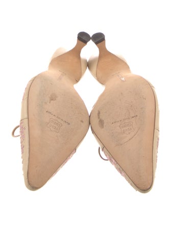 Manolo Blahnik Leather Houndstooth Print Mules