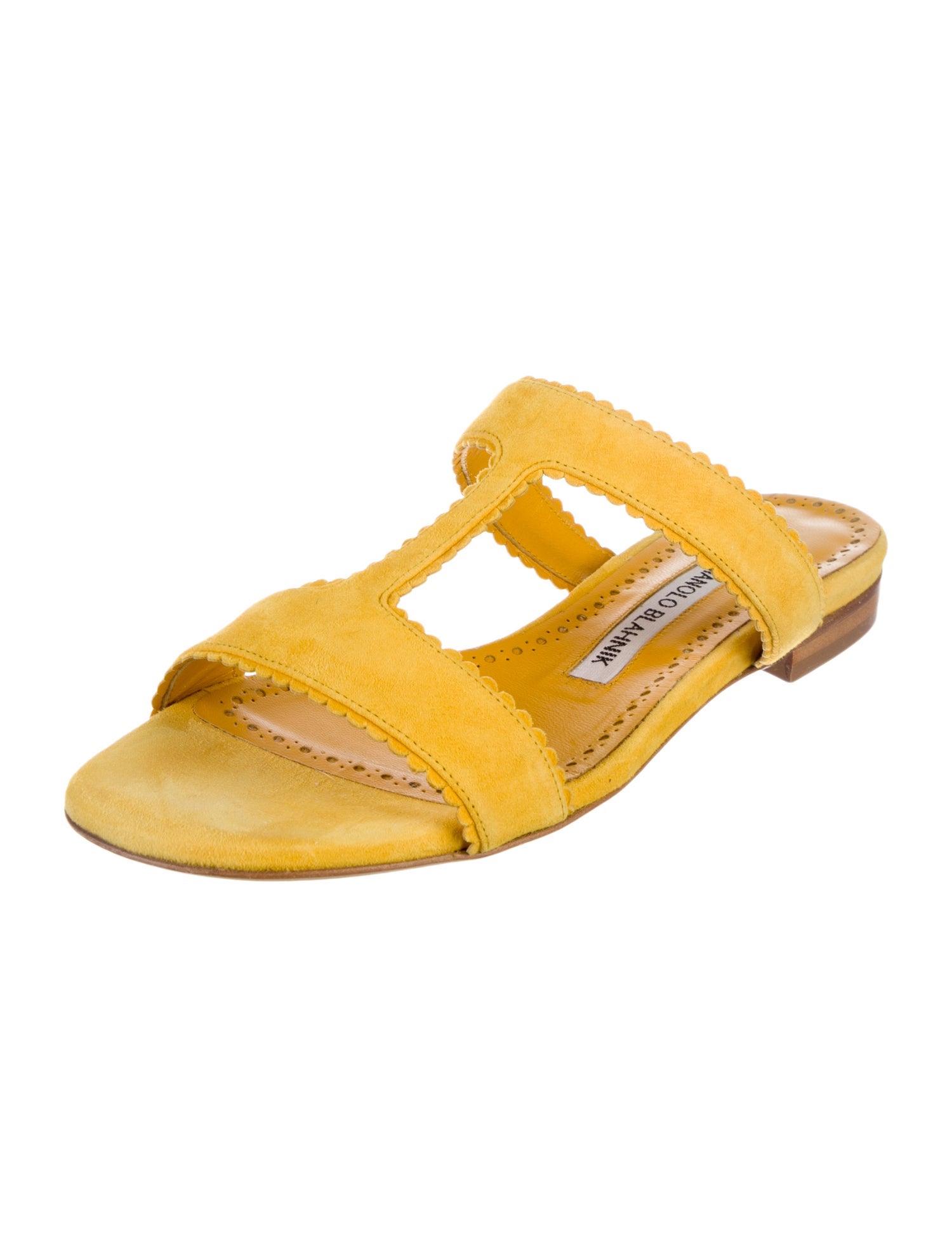 Manolo Blahnik Suede Scalloped Accent Slides