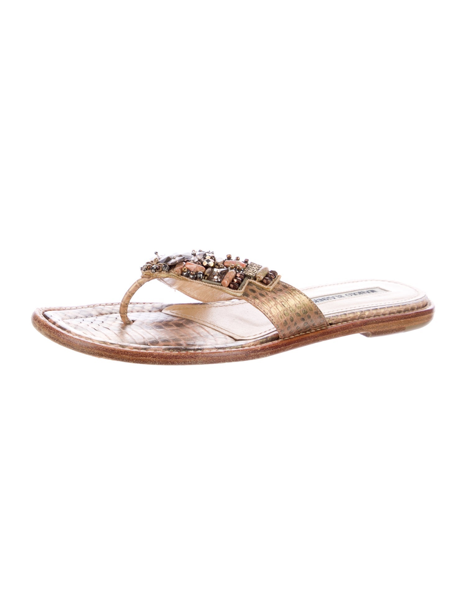 Manolo Blahnik Snakeskin Animal Print Slides