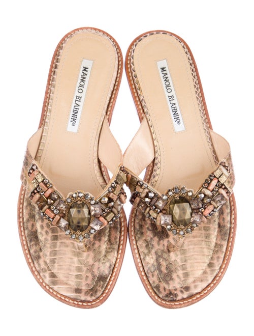 Manolo Blahnik Snakeskin Animal Print Slides