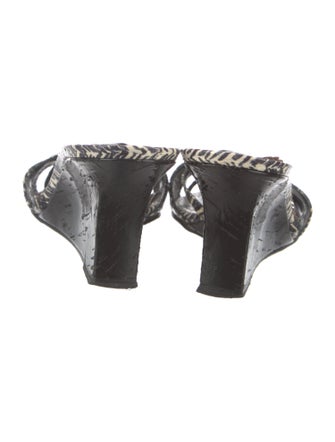 Manolo Blahnik Leather Animal Print Slides