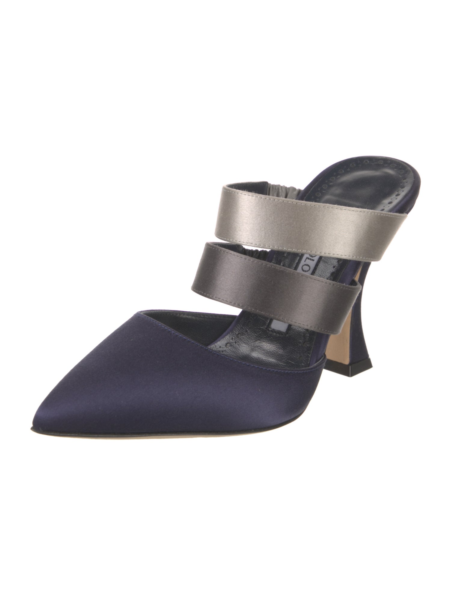 Manolo Blahnik Satin Colorblock Pattern Mules w/ Tags