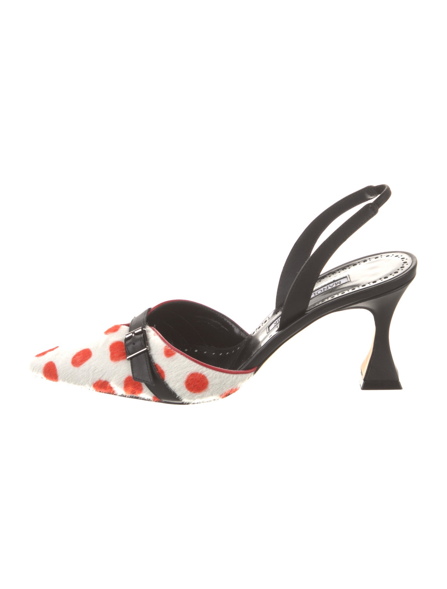 Manolo Blahnik Leather Polka Dot Print Slingback Pumps