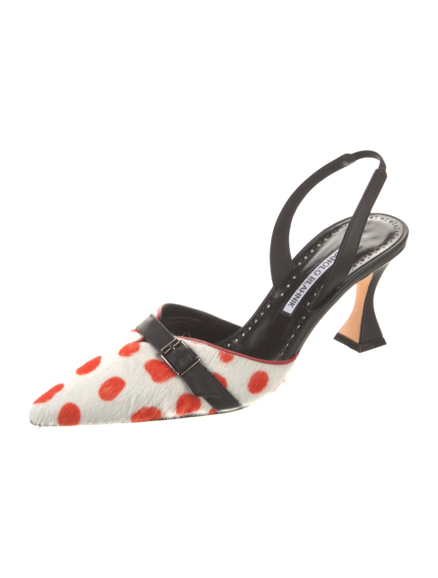 Manolo Blahnik Leather Polka Dot Print Slingback Pumps